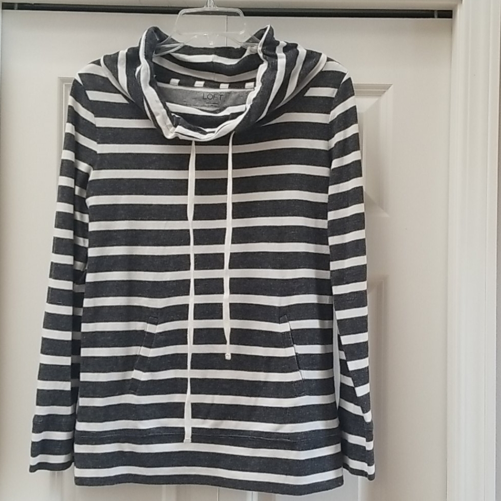 LOFT Charcoal/Off White Stripe Pull-Over Knit Top